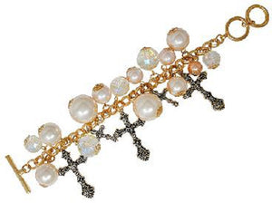 GOLD BRACELET PEARLS CROSSES ( 00924 AGPL )