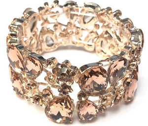 ROSE GOLD Stretch Bracelet with PEACH Rhinestones ( 0115 ) - Ohmyjewelry.com