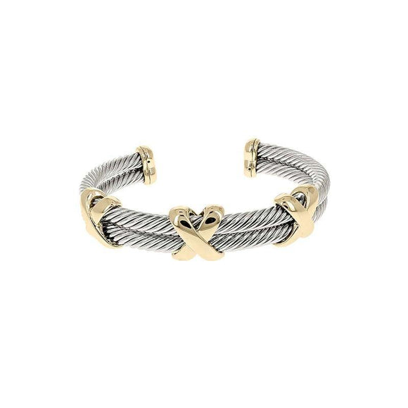 SILVER GOLD CUFF BANGLE X ( 1156 ) - Ohmyjewelry.com