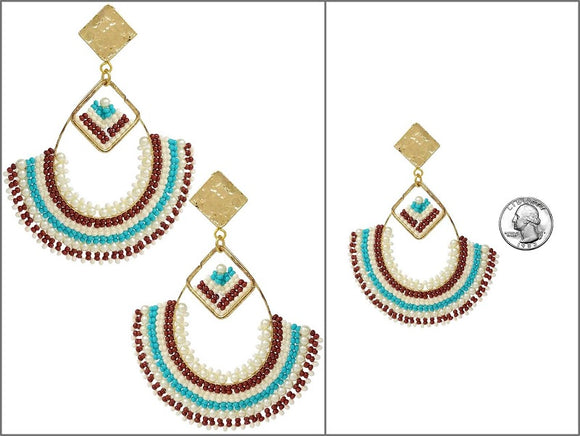 GOLD BROWN TURQUOISE BEAD EARRINGS ( 4499 GMT2 )