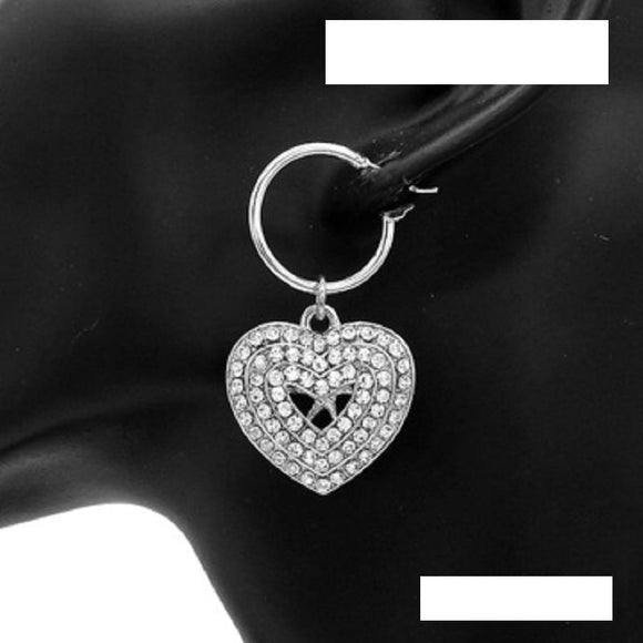 SILVER DANGLING HEART EARRINGS CLEAR STONES ( 3084 RDCLR ) - Ohmyjewelry.com