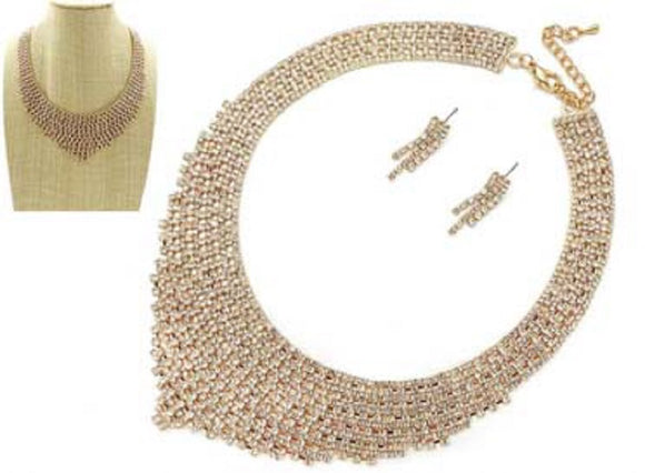 GOLD NECKLACE SET CLEAR STONES ( 7642 GDCRY)