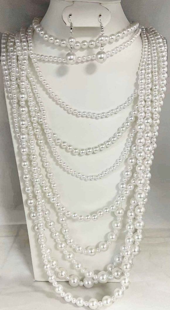 WHITE SILVER PEARL NECKLACE SET ( 4020 WT )