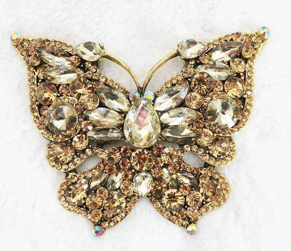 LARGE BUTTERFLY BROOCH PENDANT GOLD TOPAZ ( 2977 ) - Ohmyjewelry.com