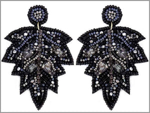 BLACK BEAD LEAF EARRINGS ( 2802 ) - Ohmyjewelry.com