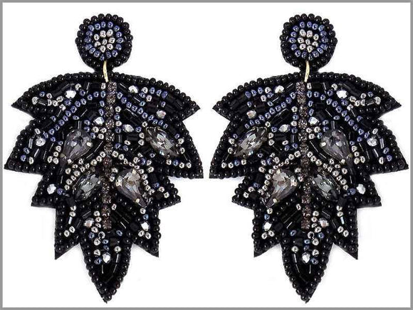 BLACK BEAD LEAF EARRINGS ( 2802 ) - Ohmyjewelry.com