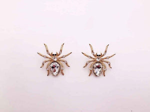 GOLD SPIDER EARRINGS CLEAR STONES ( 3316 ) - Ohmyjewelry.com
