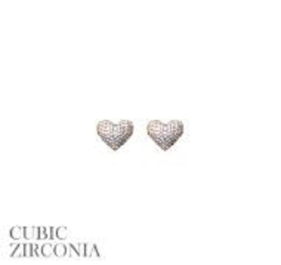 GOLD HEART STUD EARRINGS CZ CUBIC ZIRCONIA ( 26733 ) - Ohmyjewelry.com