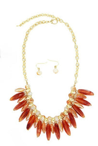 Gold Necklace with Neutral Color Dangling Beaded Charms ( 31240 )