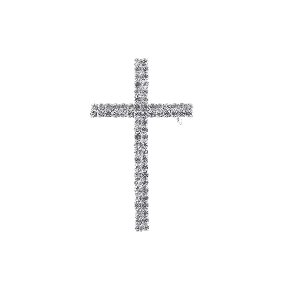 SILVER CROSS BROOCH CLEAR STONES ( 31347 CRS )