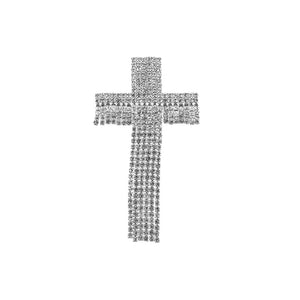 SILVER CROSS BROOCH CLEAR STONES ( 31349 CRS )