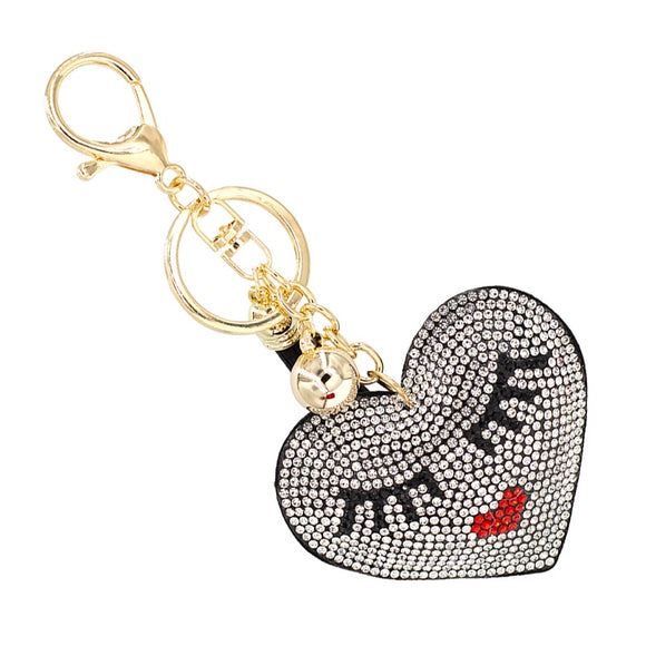 GOLD BLACK KEY CHAIN HEART CLEAR BLACK RED STONES ( 31613 )