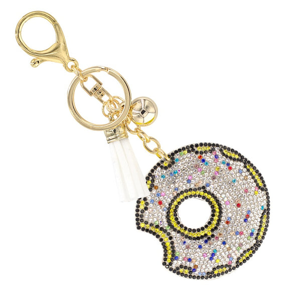 DONUT KEYCHAIN WHITE MULTI COLOR STONES ( 31654 WHG )