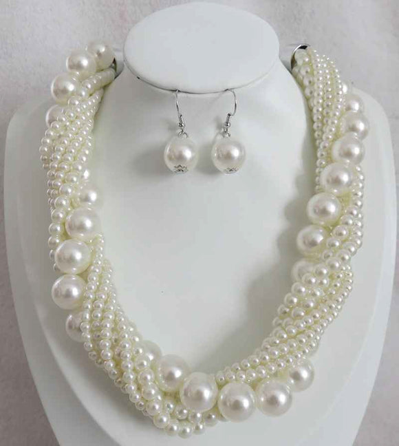 SILVER CREAM PEARL NECKLACE SET ( 603 CRM )