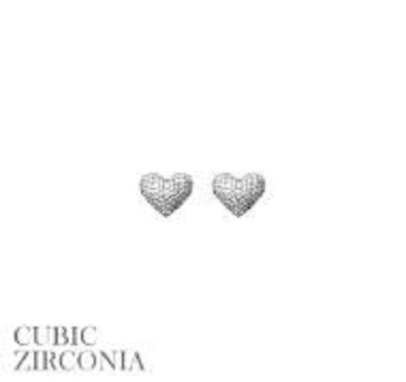 SILVER HEART STUD EARRINGS CZ CUBIC ZIRCONIA ( 26733 ) - Ohmyjewelry.com