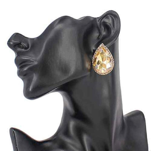 GOLD TEARDROP TOPAZ CLEAR STONES ( 4079 GDLCT ) - Ohmyjewelry.com