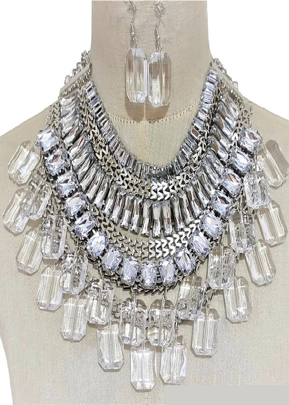 SILVER NECKLACE CLEAR STONES ( 3510 GPCL )