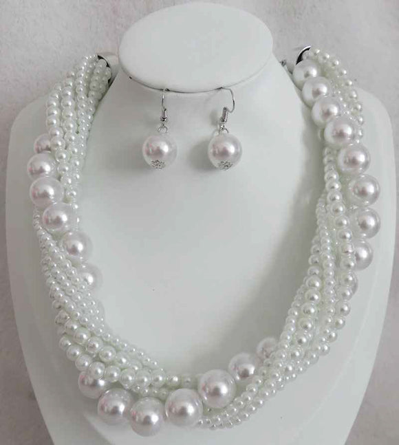 SILVER WHITE PEARL NECKLACE SET ( 603 WT )