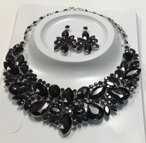 SILVER NECKLACE SET PURPLE STONES(PU)