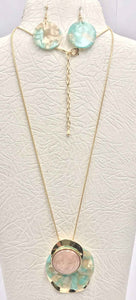 GOLD NECKLACE SET GREEN STONES ( 4002 GGN )