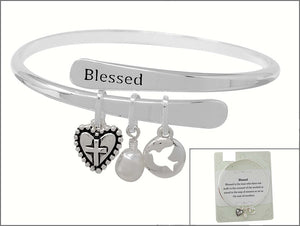 SILVER BLESSED BANGLE HEART CROSS CHARMS ( 01648 ASPL )