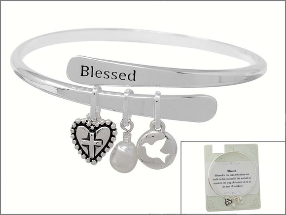 SILVER BLESSED BANGLE HEART CROSS CHARMS ( 01648 ASPL )