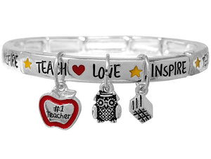 SILVER TEACHER STRETCH BRACELET APPLE CHARMS ( 01329 ASMX )