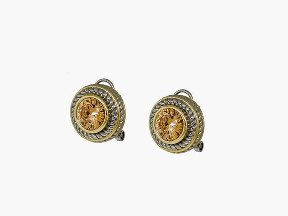 SILVER GOLD FRENCH EARRINGS CHAMPAGNE CZ CUBIC ZIRCONIA STONE ( 7717 CP ) - Ohmyjewelry.com