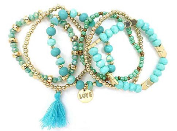 GOLD TURQUOISE LOVE STRETCH BRACELETS ( 5457 GDTQ )