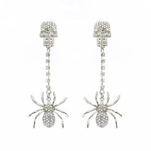 DANGLING SILVER SKULL SPIDER EARRINGS ( 18216 ) - Ohmyjewelry.com