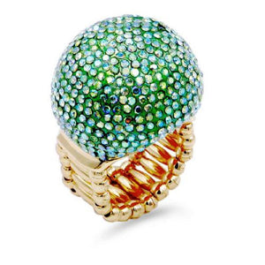 GOLD DOME STRETCH RING GREEN AB STONES ( 2077 GRAB ) - Ohmyjewelry.com