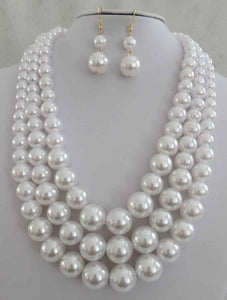 3 STRAND GOLD CREAM PEARL NECKLACE SET ( 593 CRM )