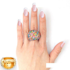 Gold MULTI COLOR Crystal Dome Shape Stretch Ring ( 2116 GDMLT ) - Ohmyjewelry.com