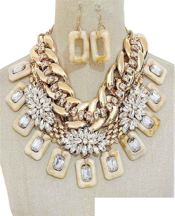 CHUNKY GOLD NECKLACE SET CLEAR STONES ( 3520 GPCL )