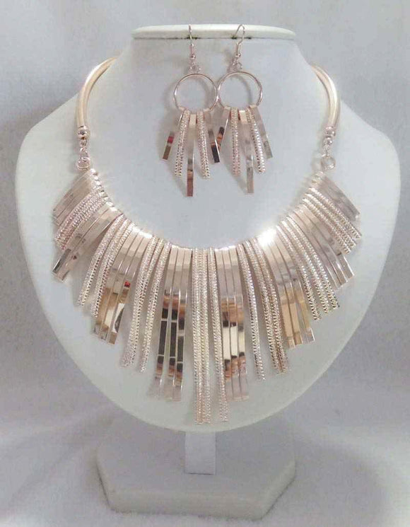 ROSE GOLD CHOKER NECKLACE SET ( 3161 ) - Ohmyjewelry.com