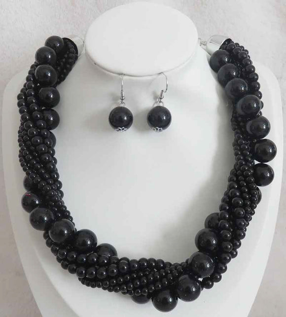 SILVER BLACK PEARL NECKLACE SET ( 603 BK )