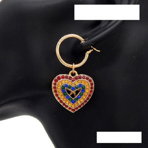 GOLD DANGLING HEART EARRINGS MULTI COLOR STONES ( 3084 GDDMT ) - Ohmyjewelry.com