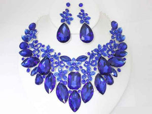 SILVER NECKLACE SET BLUE STONES ( 19406 SSAP )