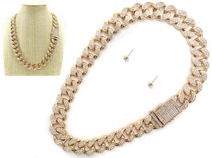 GOLD NECKLACE SET CLEAR STONES ( 7651 GDCRY )
