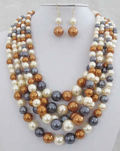 5 STRAND BROWN MULTI COLOR PEARL NECKLACE SET ( 3869 BNMT ) - Ohmyjewelry.com