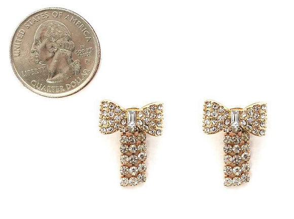 GOLD BOW EARRINGS CLEAR STONES ( 5284 GDCRY )