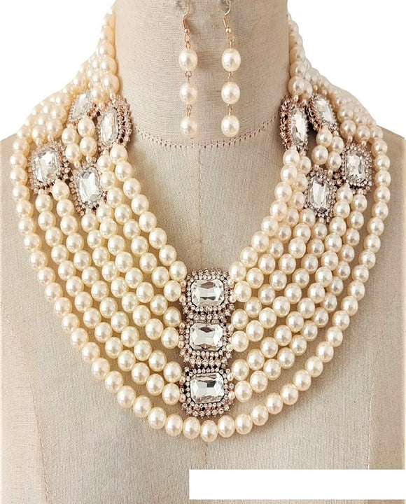 GOLD NECKLACE SET CREAM PEARLS ( 3523  CRMCL )