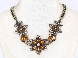 GOLD NECKLACE SET BROWN CLEAR STONES ( 1539 GBBR )