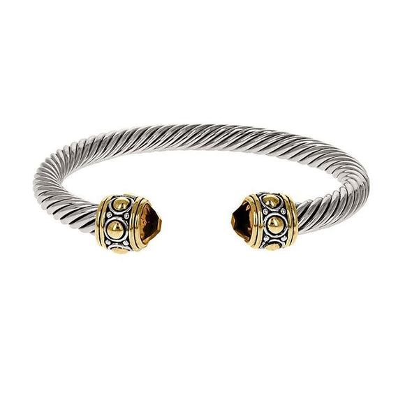 SILVER GOLD CUFF BANGLE CHAMPAGNE STONES ( 1002 ) - Ohmyjewelry.com