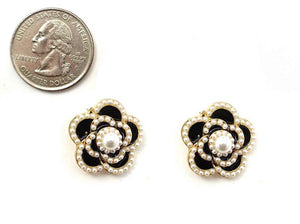 GOLD BLACK FLOWER EARRINGS PEARLS ( 4903 GDCRP )