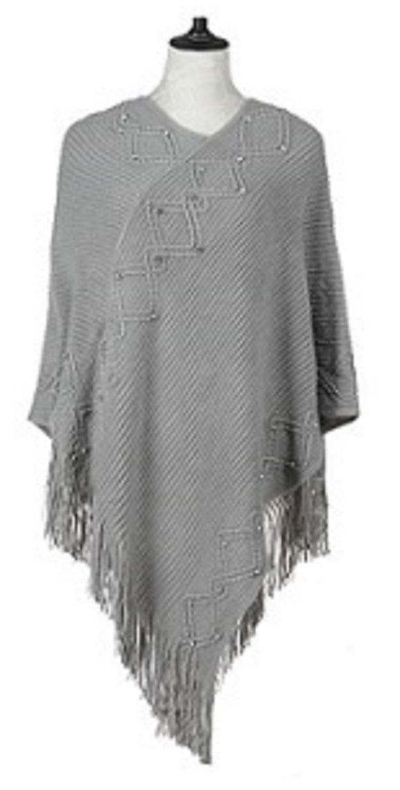 GREY PONCHO CLEAR STONES ( 1005 GY )