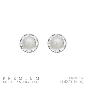 Small 11mm Clear WHITE PEARL Crystal Stud Earrings ( 40003 WHPL )