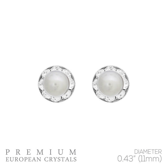 Small 11mm Clear WHITE PEARL Crystal Stud Earrings ( 40003 WHPL )
