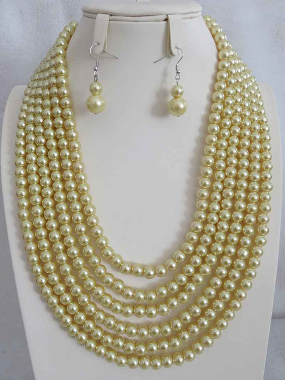 YELLOW PEARL NECKLACE SET ( 4067 )