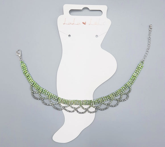 SILVER GREEN STONES ANKLET ( 1522 RHGRN )